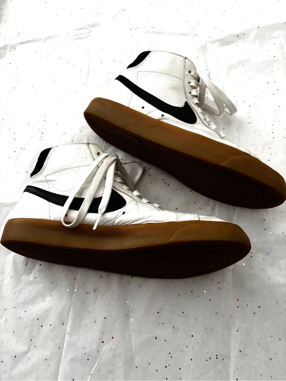 Nike Blazer White High-Top Sneakers with Black Swoosh and Gum Sole